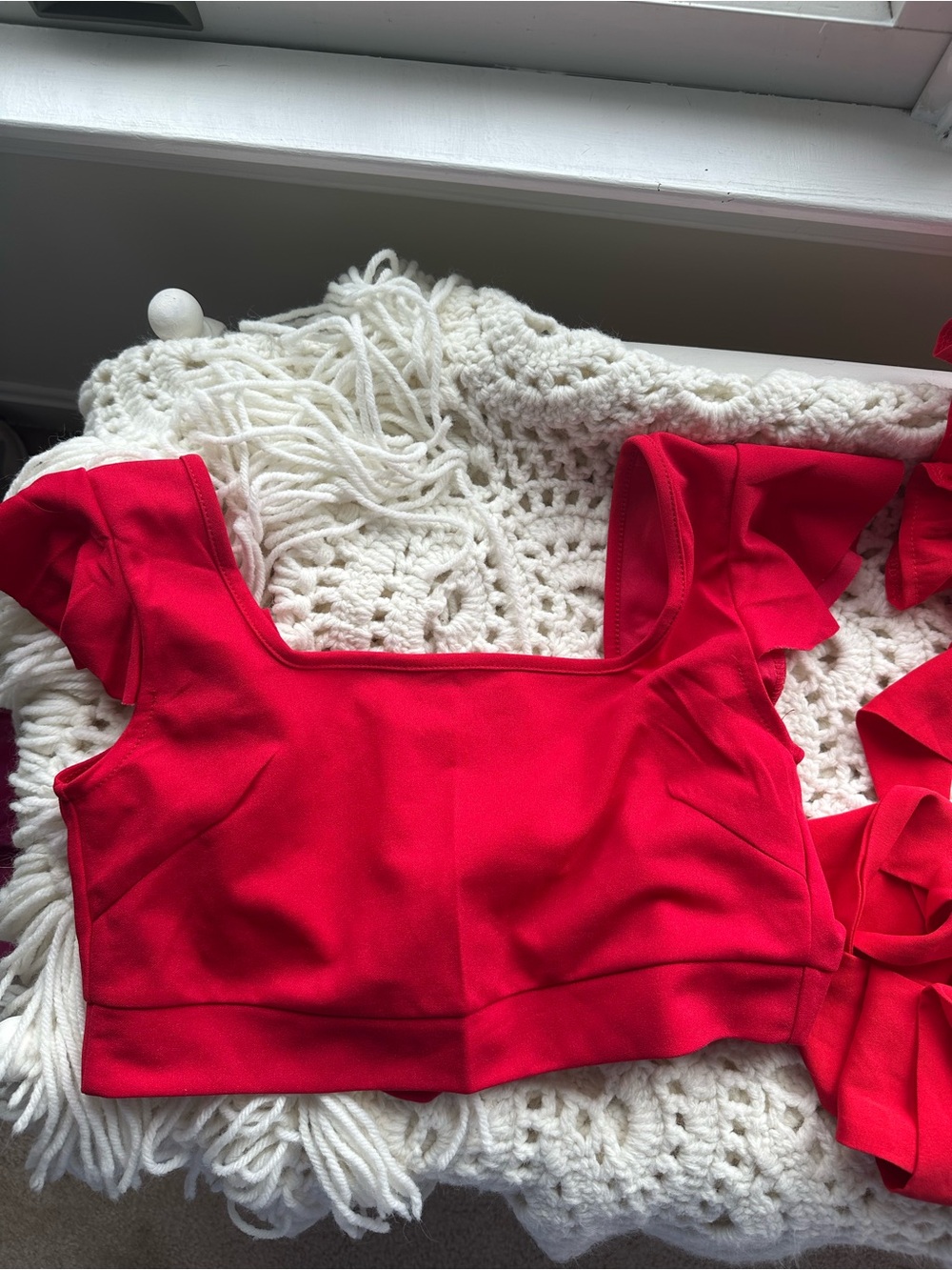 Red Ruffle Crop Tops - Picture 2 of 4